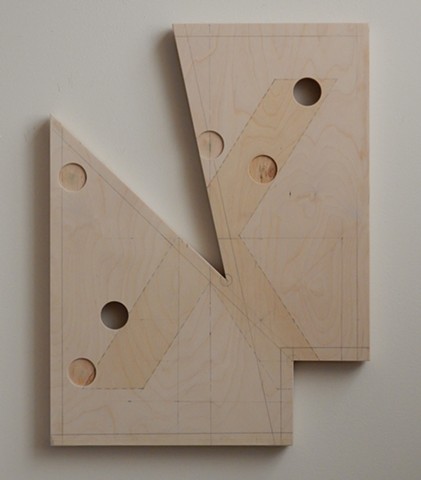 A low-relief, painted wood, wall-hung sculpture done in the manner of post-minimalism, geometric abstraction. "Reason? There is none." Robert Fields, 2016, Chicago, IL. 