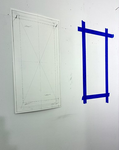CONTemporary art, conceptual art, minimalism, sculpture, Chicago Artist, Bob Fields, "UNTITLED (Every wall is a door)", 2025. Graphite on synthetic paper, self-adhesive tape, acrylic plastic, and wood frame, 26-1/2" x 84" x 2-1/2".
