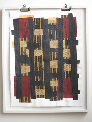 Art, on paper, relief mono print with chine collé of Japanese papers, 30 x 22 inches, 2011, by Robert Fields 