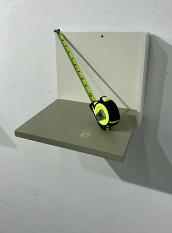 Contemporary Art, Minimal Art, Conceptual Art, Robert Fields, Untitled ("I have to start again." --LK, 2019), 2024. 10" X 11-3/4" X 10".  Acrylic latex paint on plywood, plus a tape measure.