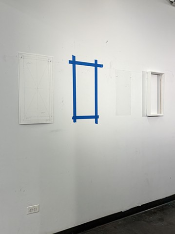 Contemporary art, conceptual art, minimalism, sculpture, Chicago Artist, Bob Fields, "UNTITLED (Every wall is a door), 2025. Graphite on synthetic paper, Self-adhesive tape, acrylic plastic, and wood frame, 26-1/2" x 84" x2-1/2".
