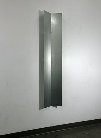 Minimal art, contemporary, reductive, metal sculpture, Robert Fields, "Untitled" (04024.01), 2024. Galvanized sheet metal, and acrylic paint on wood. 60" x 12" x  3 ½". 