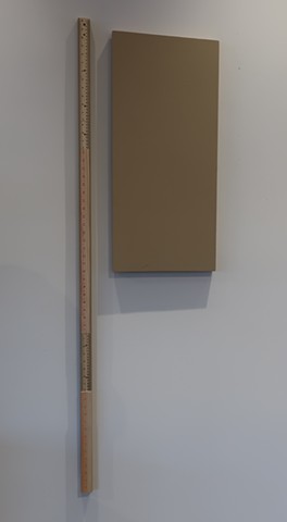 Robert Fields, "What kind of world do you want... want to create?" 2019. Acrylic paint on panel, plus assorted wooden rulers. 60-3/4 H x 18 W x 1-1/4 Inches. Contemporary, minimalism... informed by a quotation of Daniel Libeskind, Polish-American architec