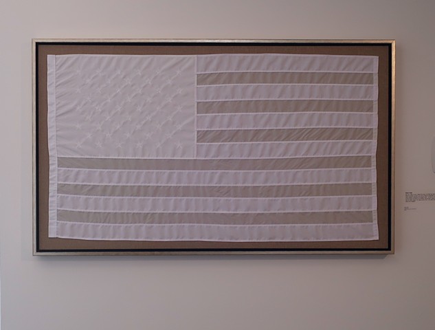 Robert Fields, "Imagine" (#1), 2018, 38-3/4 x 66-1/4 Inches (framed), Nylon & polyester cloth on linen. White? A blending of all colors. "Imagine America at its best when our democracy is inclusive and our citizens are engaged." ~Pres. Obama, 11/7/18. Ima