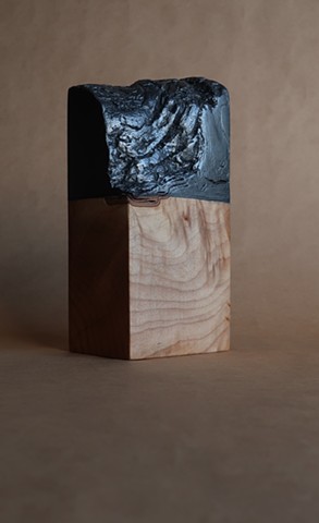 Robert Fields, Untitled, 2019. Graphite over acrylic paint on waxed maple. 7-5/8 H x 3-5/8 W x 2-3/8 D Inches. 