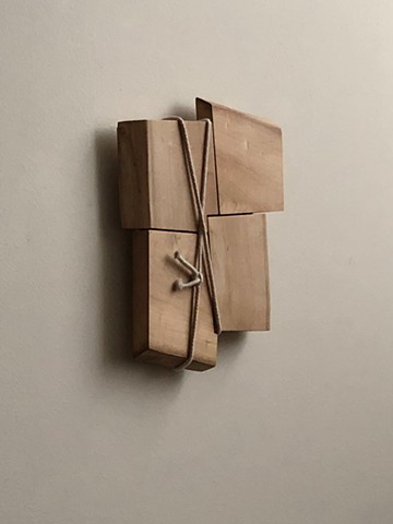 Robert Fields, “Any chance for...?" 2021. 13 H x 11 W x 2 D Inches. Wax & oil finished wood (maple) with cotton rope. Art. Contemporary art. Sculpture. Wood. Abstract art. Wood sculpture. Wall sculpture. 