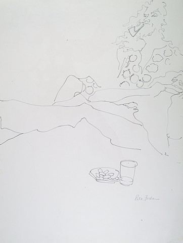 Cat. #1230.b, Sketch of man with pipe and woman reclining, 1975