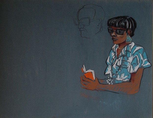 Cat. #303, Queens County Court House, Woman reading book at trial, 1981-1987