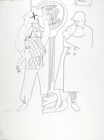 Cat. #1212, Two men standing in front of scale, February 1975