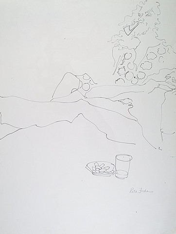 Cat. #1230b, Sketch of man with pipe and woman reclining, 1975