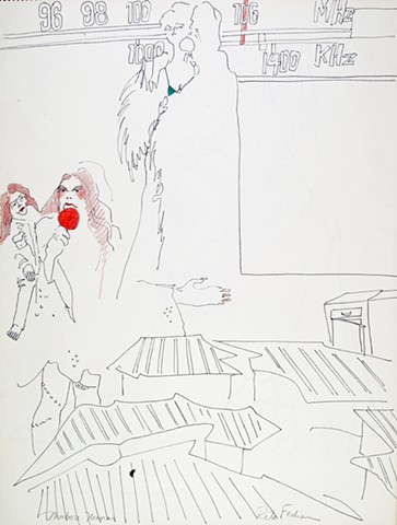 Cat. #1321, Woman speaking into microphone, surrounded by two other women, 1979?