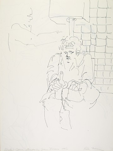 Cat. #1430, Writer's Opera, Man sitting on toilet and holding bottle, 1979