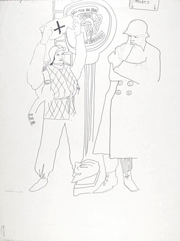 Cat. #1212, Two men standing in front of scale, February 1975