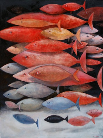 A school of mostly red fish