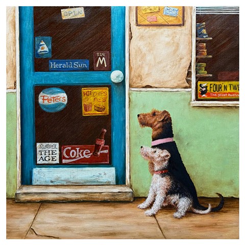 An example of a milk bar painting with the added bonus of having your own dog or cat featured! To discuss sizes and prices please send me a message via the Contact Page or a DM via instagram @mattthemodernist Thank you