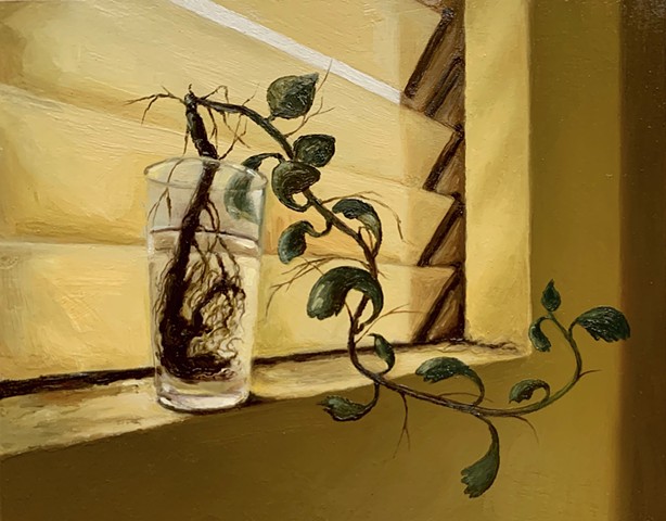 Figurative, oil on panel, plants, nature, contemporary painting, still life