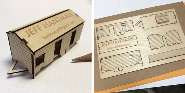Tiny House/Flat Pack Business card, Laser cut Birch Plywood, 2018