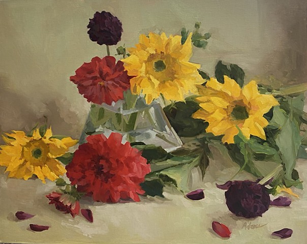 Dahlias and Sunflowers - SOLD