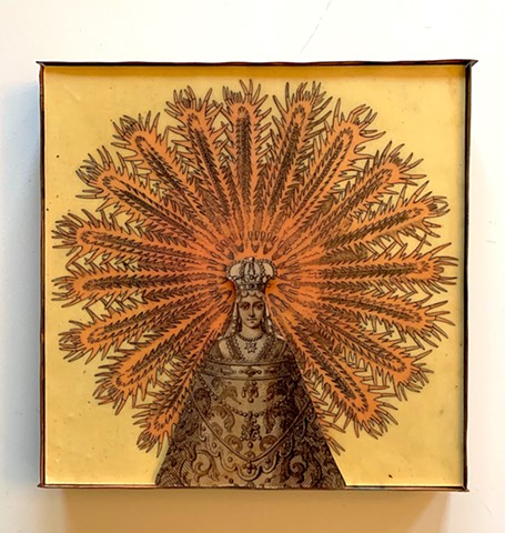 Encaustic Collage of antique icons and prints by Flora Calabrese