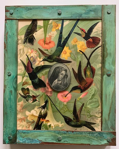 Encaustic Collage of Black Madonna and icons with antique prints by Flora Calabrese