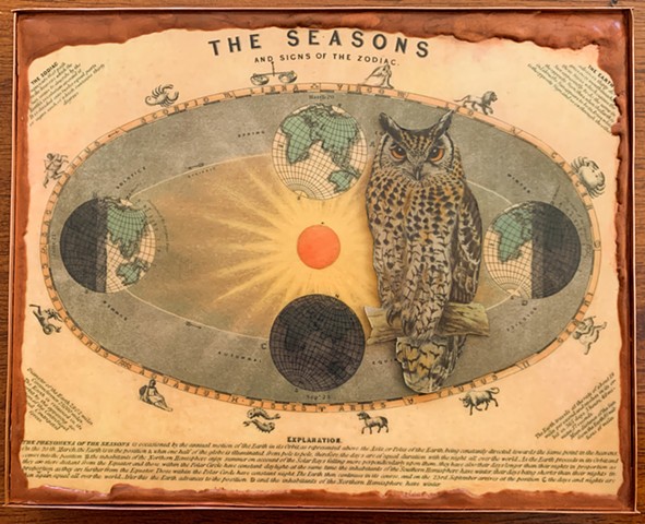 Encaustic Collage of antique prints by Flora Calabrese