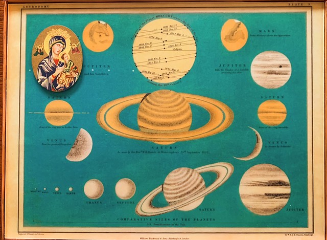 Encaustic Collage of antique prints by Flora Calabrese