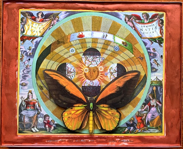 Encaustic Collage of antique prints by Flora Calabrese