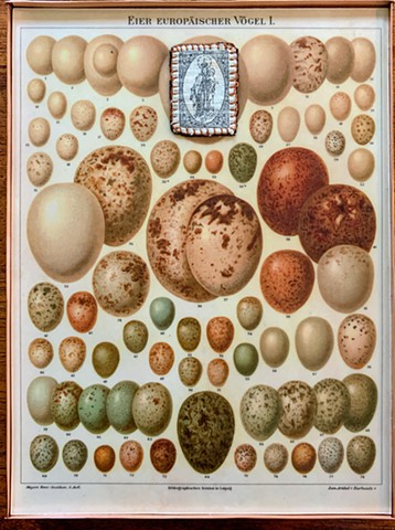 Encaustic Collage of antique prints by Flora Calabrese