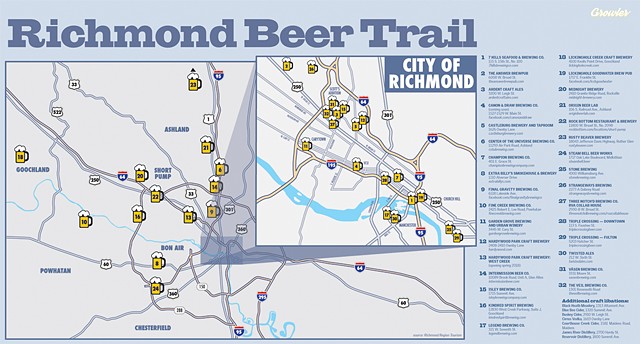 Richmond Beer Trail Map for RVA Gowler