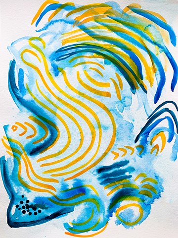 blue and yellow swirly watercolor clouds