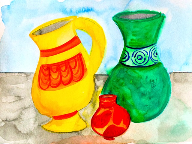 Three watercolor vases as a self-portrait