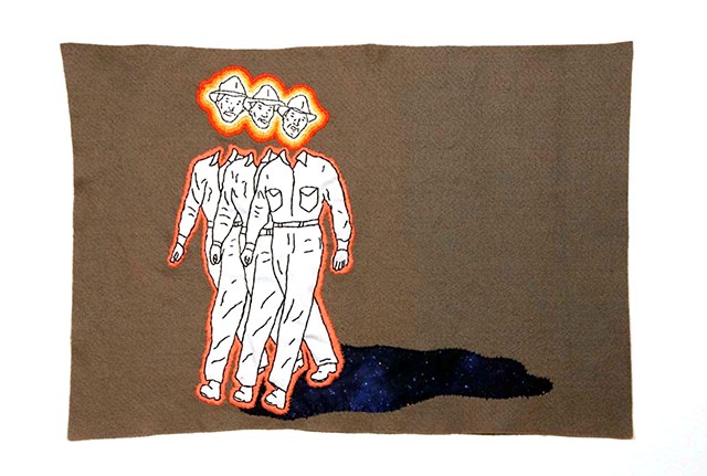 Hand sewn man on felt, aplique and embroidery 
