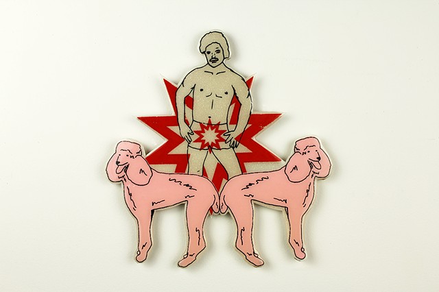 Screen Print on paper, mounted on mdf, and resin coated. Pink Poodles