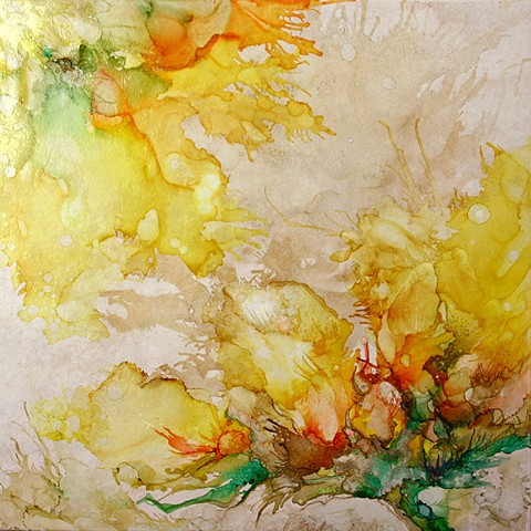 sunflower, tile, alcohol ink, painting, summer, sun, yellow, flower, pretty