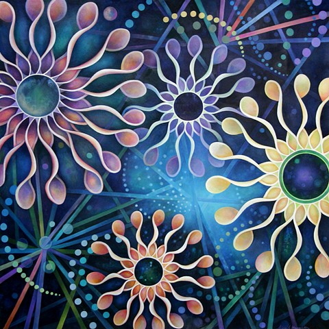 pinwheel, colorful, spin, flower, circle, space, orbs, transcendence, science, acrylic
