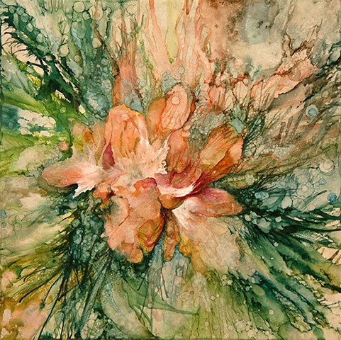 Spring, FLower, lily, orange, garden, tile, painting, alcohol ink, beauty, nature