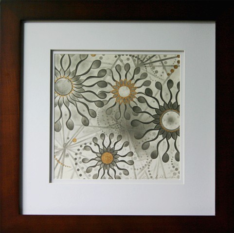 Sun, Radial, pinwheels, orbs, space, gold leaf, print