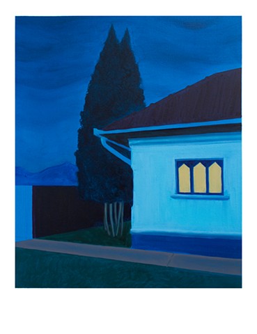 House with thuja, blue