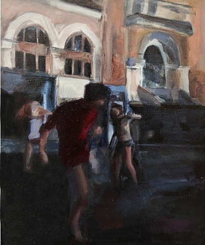 Painting created by Michelle Hyland of boy dancing at Laneway Festival