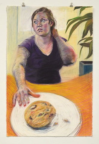 The Last Cookie. 23.5" x 35.5". Pastel. May 2013. Chocolate Chip Cookie Cookies. Self Portrait.