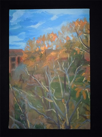 Orange Leaves Before Swem. Oil on Canvas. October 2010. Swem Library. William and Mary