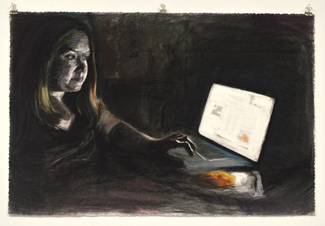 Midnight Snack. 35.5" x 23.5". Pastel. May 2013. Chocolate Chip Cookie Cookies. MacBookPro. Internet. Self Portrait. Catherine Cole
