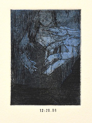 Girls Night Out Suite. 12:20:06. 12:20:06pm. Etching and Aquatint. Intaglio Print. December 2012.