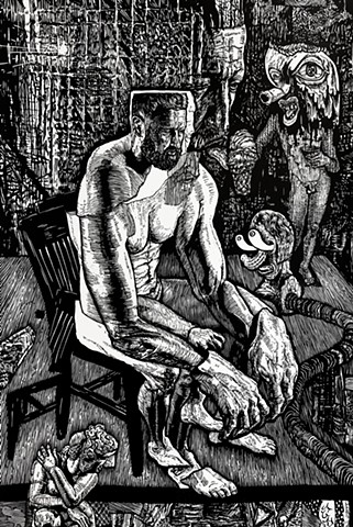 linocut on mulberry paper, 36" x 24", 2023