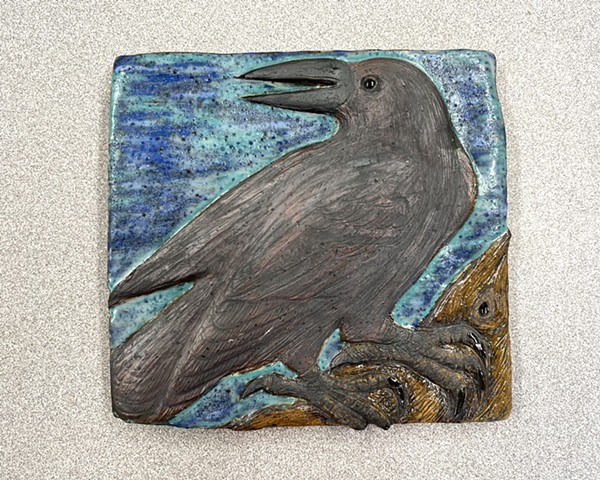 Crow wall piece/stoneware