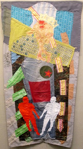 Mixed Media fabric work with pull tabs and lifted images