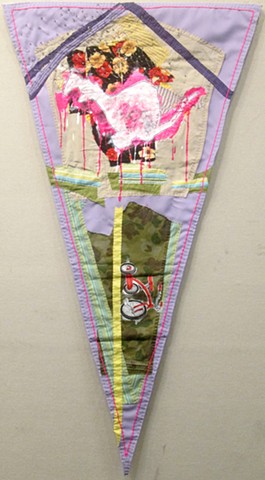 Mixed Media fabric work with safety pins and painting