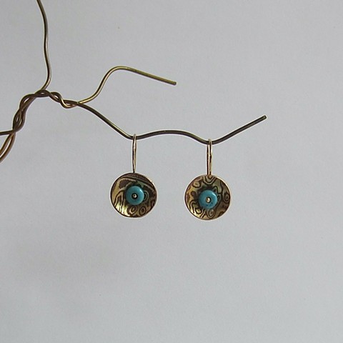 Small Mokume Gane and Turquoise earrings