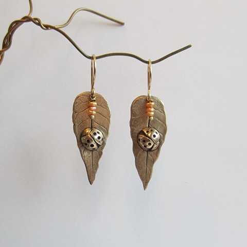 Golden Leaves with Ladybugs and Pearl Berries earrings