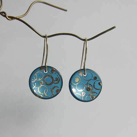 Sea Glass and Silver concave round earrings